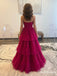 Fuchsia Glitter Tulle Sweetheart Strapless Tiered Ruffle A-Line Floor Length Evening Dress, PD13887