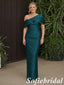 Sophisticated Teal Satin Draped Off Shoulder Maxi Mother Of The Bride Dress, SFM019