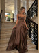 Chocolate Spaghetti Strap Satin Mermaid Evening Dress, Low Back Fitted Formal Prom Gown, PD13927