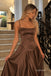 Chocolate Spaghetti Strap Satin Mermaid Evening Dress, Low Back Fitted Formal Prom Gown, PD13927