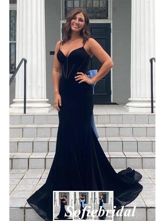 Sexy Spaghetti Straps V-Neck Sleeveless Mermaid Maxi Prom Dress, PD01149