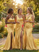 Mismatched Gold Satin Bridesmaid Dresses Side Slit Mermaid Style for Wedding Party, SFWG00631