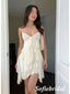 White Chiffon Spaghetti Straps V-Neeck Sleeveless A-line Mini Dresses/ Homecoming Dresses, HD0315