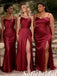 Luxury Mismatched Burgundy Satin Maxi Bridesmaid Dresses For Fall Wedding Guest, SFWG00625