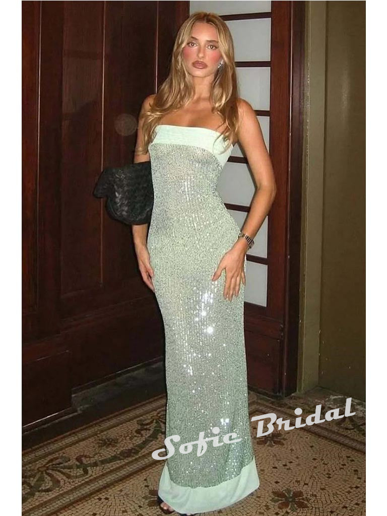 Shiny Special Fabric Sweetheart Sleeveless Sheath Maxi Prom Dress, PD01172