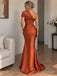 Caramel Satin One Shoulder Pleated Bodice Floor Length Mermaid Bridesmaid Dress, SFWG00722