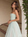 Sage Strapless Tulle A Line Dress, Corset Floor Length Formal Gown,PD13896