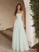 Sage Strapless Tulle A Line Dress, Corset Floor Length Formal Gown,PD13896
