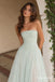 Sage Strapless Tulle A Line Dress, Corset Floor Length Formal Gown,PD13896