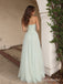 Sage Strapless Tulle A Line Dress, Corset Floor Length Formal Gown,PD13896
