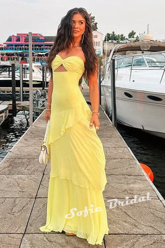 Flowy Chiffon Sweetheart Sleeveless A-Line Maxi Prom Dress, PD01165