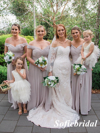 Sexy Chiffon Off Shoulder V-Neck A-Line Floor Length Bridesmaid Dresses, SFWG00535