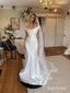 Off-the-Shoulder Draped Satin Wedding Dress, Ruched Bodice Floor Length Mermaid Bridal Gown,SFWD0122