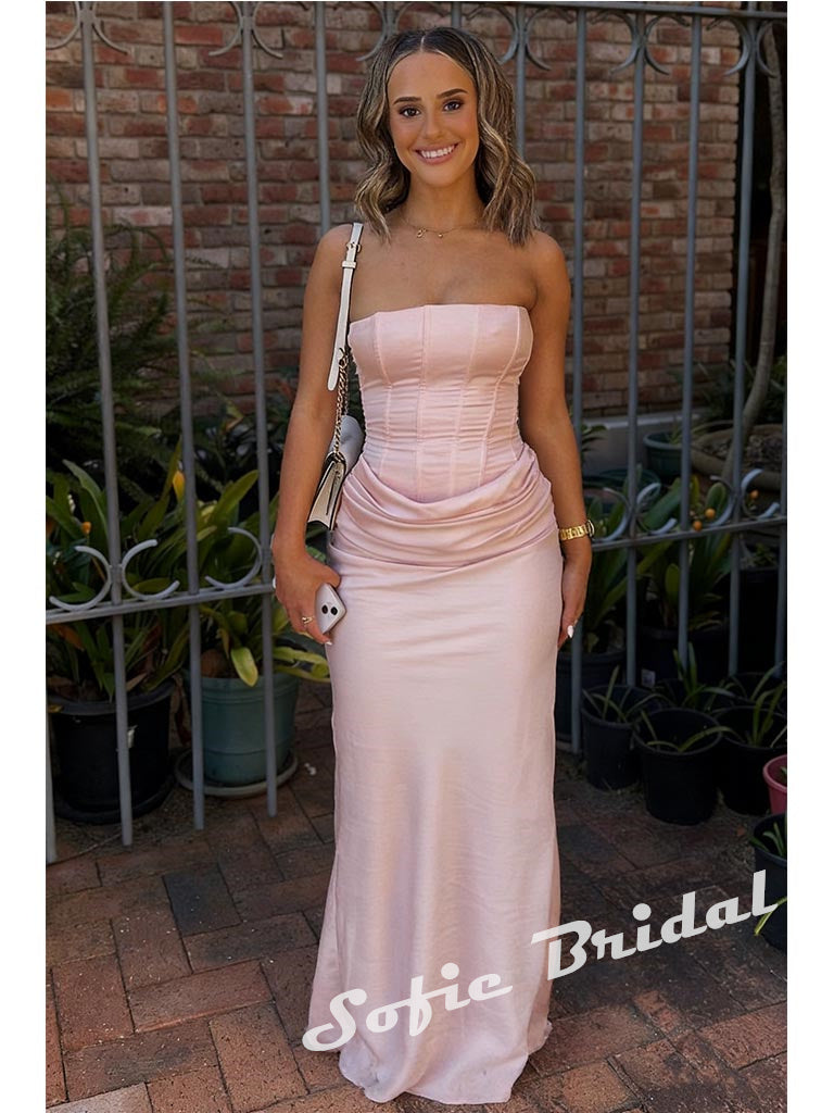 Sexy Soft Satin Sweetheart Boning Pleats Sleeveless Mermaid Maxi Prom Dress/Graduation Dresses, PD01180