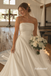 Strapless Tube Satin A-Line Wedding Dress, Lace Applique Train Bridal Gown, SFWD0134