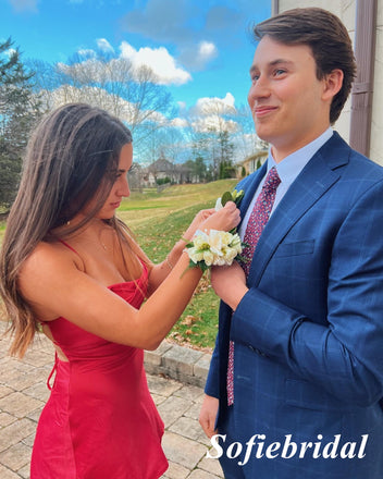 Sexy Red Spaghetti Straps Sleeveless Lace UP Mini Dresses/ Homecoming Dresses, HD0288