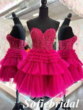 Sexy Tullle Sweetheart V-Neck A-Line Mini Dresses/ Homecoming Dresses With Beading, HD0256