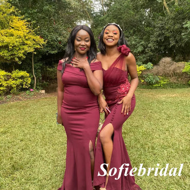 Sexy Mismatched FDY Fabric Side Slit Mermaid Floor Length Bridesmaid Dresses, SFWG00575