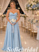 Elegant Light-Blue Satin Spaghetti Straps A-Line Bridesmaid Dress, SFWG00641