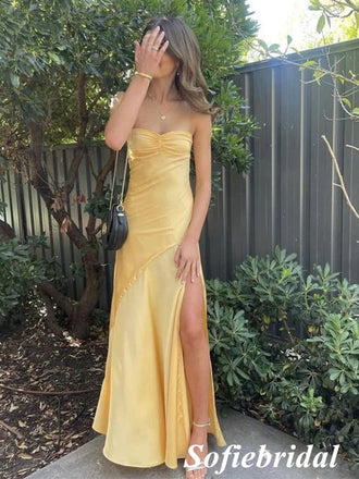 Sexy Soft Satin Sweetheart Sleeveless Side Slit Mermaid Prom Dress, PD01020