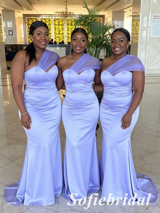 Elegant Lavender Soft Satin One Shoulder Mermaid Bridesmaid Gowns, SFWG00633