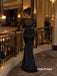 Long Sheer Mesh Sleeve Black Corset Satin Mermaid Evening Dress, PD13967