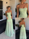 Mint Green Strapless Lace Chiffon Maxi Evening Dress, Fitted Lace Bodice Flowy Floor Length Formal Gown, PD13888