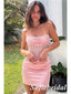 Pink Glitter Strapless Corset Homecoming Dress, Ruched Satin Mini Cocktail Dress for Party, HD0322