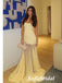 Strapless Pale Yellow Crepe Tulle Mermaid Prom Dress with Sheer Skirt, PD01238