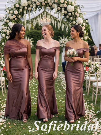 Mismatched Mocha Soft Satin Mermaid Bridesmaid Dress for Wedding Guest, SFWG00635