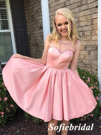 Sexy Soft Satin Spaghetti Straps Round Neck A-Line Mini Dresses/ Homecoming Dresses, HD0265