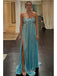 Shiny Metallic Stretch Shiny Fabric Sweetheart Sleeveless Side Slit Ruched A-Line Maxi Prom Dress/Graduation Dresses, PD01189