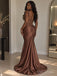 Chocolate Beaded One Shoulder Rhinestone Appliqué Fishtail Gown,PD1369