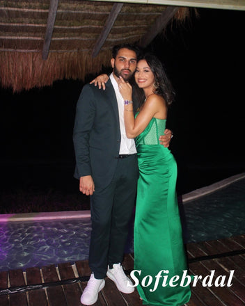 Sexy Emerald Soft Satin Sweetheart Sleeveless Side Slit Mermaid Long Prom Dresses, PD01010