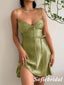 Sweety Green Elastic Satin Spaghetti Straps V-Neck A-Line Homecoming Dresses, HD0238