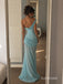 Mint Green One Shoulder Draped Chiffon Mermaid Dress, Cowl Neck Floor Length Formal Gown,PD13902
