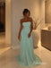 Sage Green Strapless Ruched Chiffon A-Line Dress, Tube Top Floor Length Formal Gown,PD13903