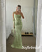 Sexy Sage Soft Satin Spaghetti Straps Sleeveless Open Back Mermaid Long Prom Dress, PD01011