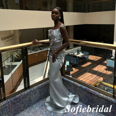 Sexy Soft Satin Spaghetti Straps Sleeveless Memmaid Floor Length Prom Dress, PD01070