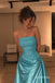 Turquoise Strapless Draped Satin A-Line Dress, Tube Top Floor Length Formal Gown,PD13904