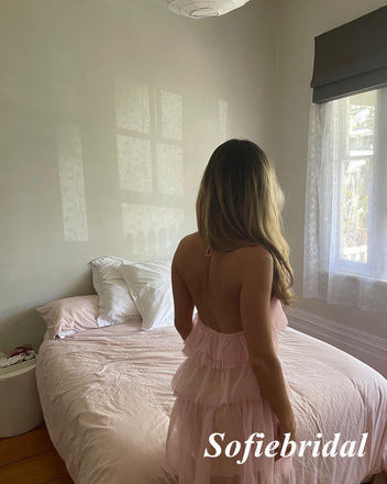 Sexy Pink Tulle Halter A-Line Mini Dresses/ Homecoming Dresses, HD0273