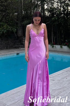 Sexy Soft Satin Spaghetti Straps Sleeveless Side Slit Mermaid Maxi Prom Dress, PD01153
