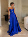 Royal Blue Strapless Satin A-Line Dress, Cutout Sweetheart Floor Length Formal Gown,PD13906