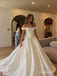 Off The Shoulder Ruffle Satin A-Line Wedding Dress, Corset Fitted Bodice Floor Length Bridal Gown,SFWD0117