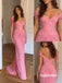Off Shoulder Draped Pink Chiffon Mermaid Formal Evening Gown, PD13968