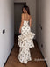 Cream Polka Dot Strapless Cutout Mermaid Gown, Tiered Ruffle Formal Evening Dress, PD13948