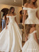 Off The Shoulder Ruffle Satin A-Line Wedding Dress, Corset Fitted Bodice Floor Length Bridal Gown,SFWD0117