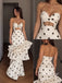 Cream Polka Dot Strapless Cutout Mermaid Gown, Tiered Ruffle Formal Evening Dress, PD13948