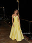 Pale Yellow Strapless Sweetheart Satin A-Line Gown, Corset Bodice Formal Evening Dress, PD13938
