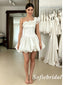 Chic Satin Off Shoulder Ruffle Short A-Line Bridal Dress for Wedding, SFWD0084